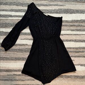 One-Shoulder Black Dress with Silver Accents